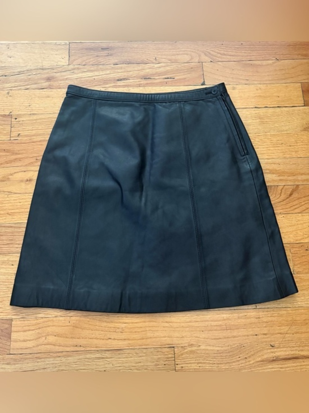 Vintage The Limited Genuine Leather Mini Skirt Black A-Line Side Zip Size 2